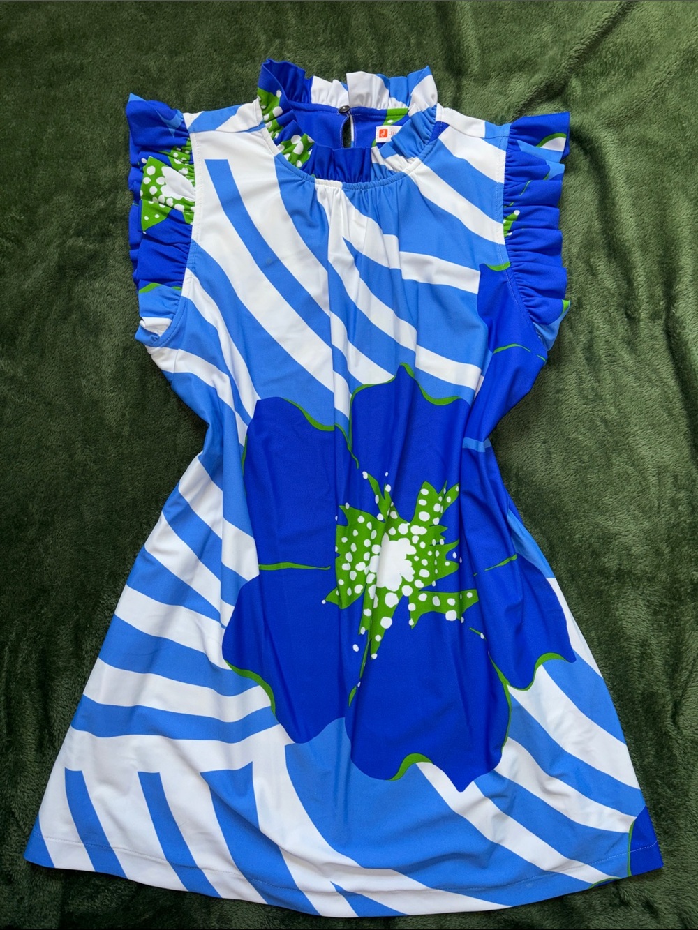 Jude Connally Blue, White & Green Floral Stripe Dress
